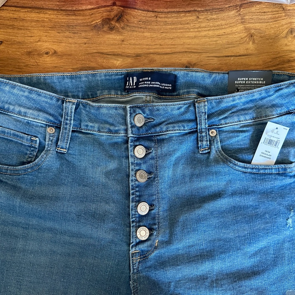 GAP High Rise Distressed Button Fly Universal Legging - Picture 2 of 10
